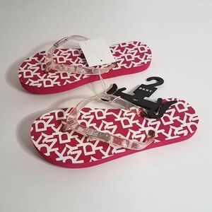 DKNY Zoey Girl's Pink Glitter Logo Flip Flop Sandals